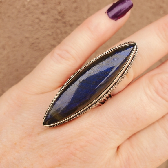 New Huge Labradorite 925 Silver Statement Ring. - Picture 12 of 16